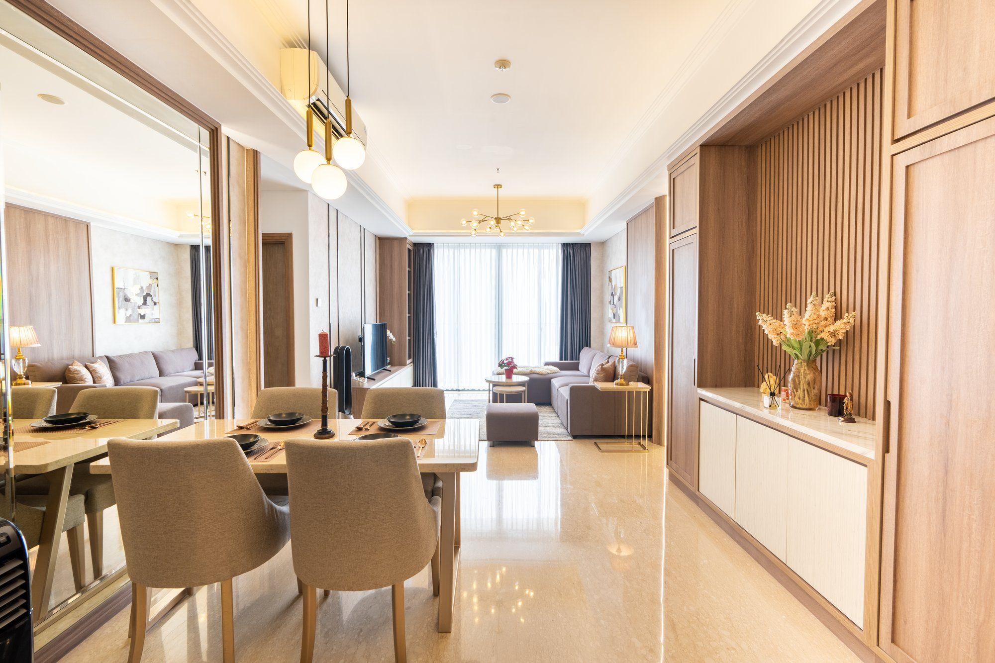 Photo of The Apartment as built, the same view as the 3D render