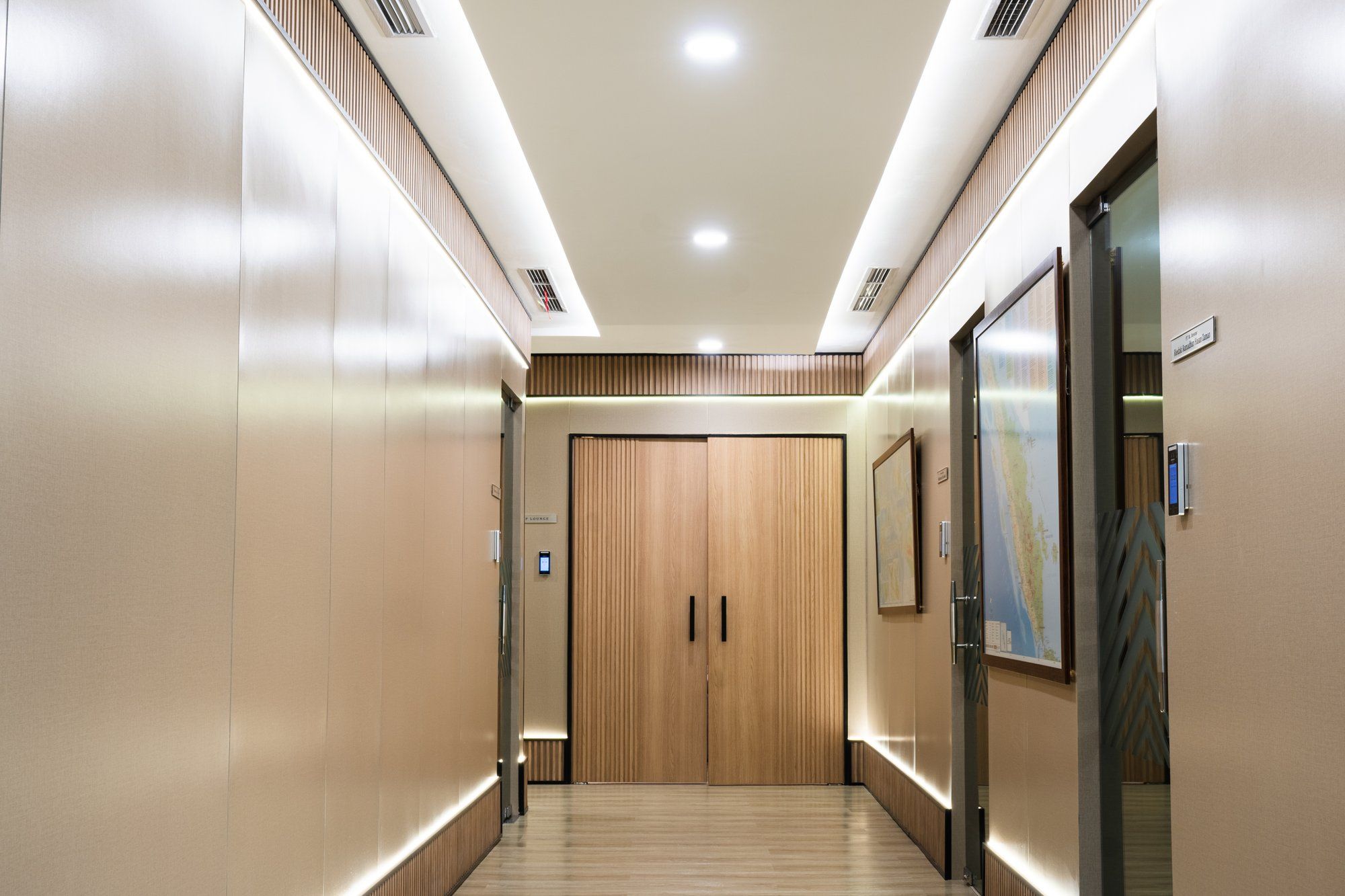 Photo of The Office as built, the same view as the 3D render